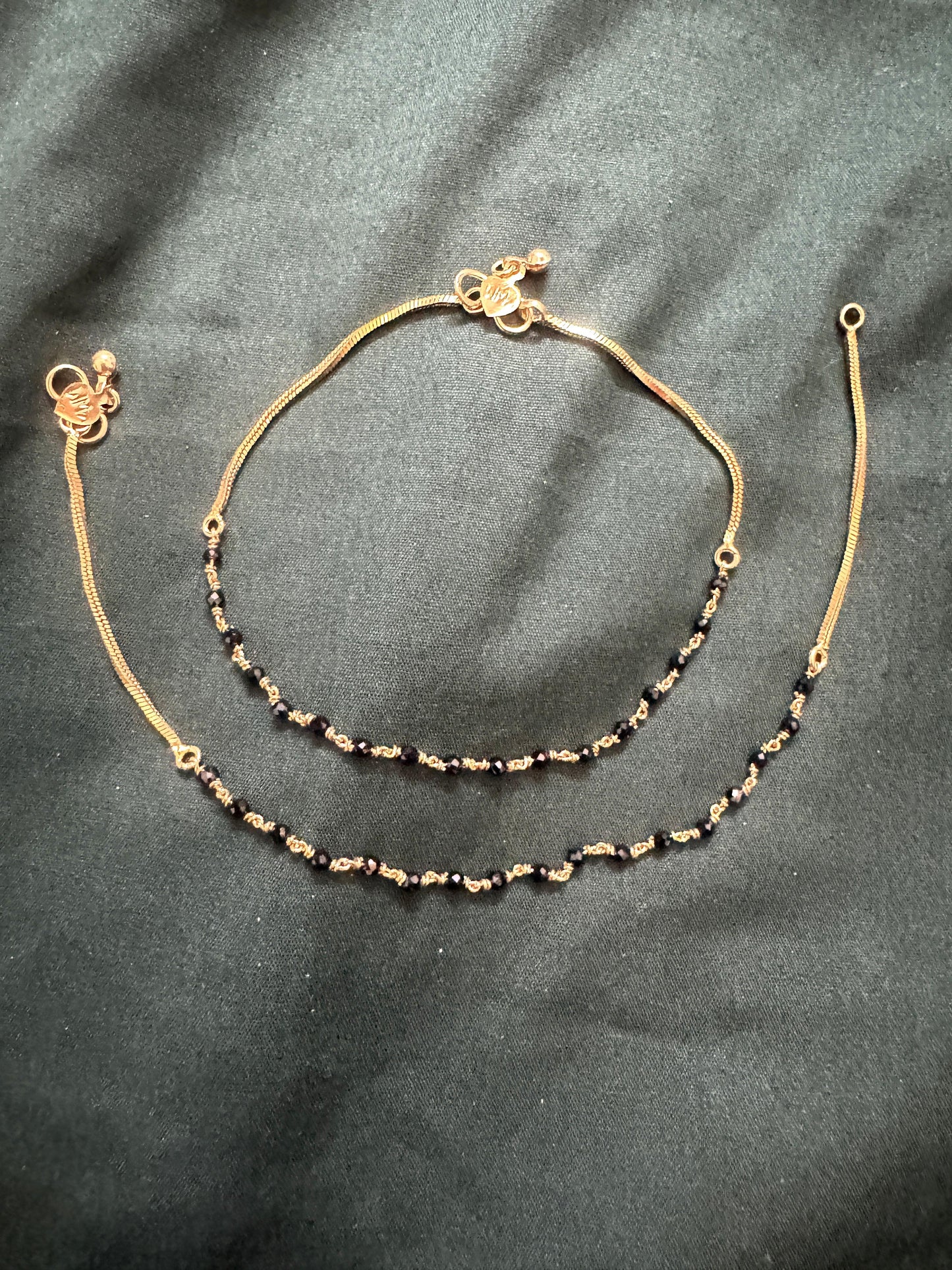 Pure panchaloham unpolished black beads anklets